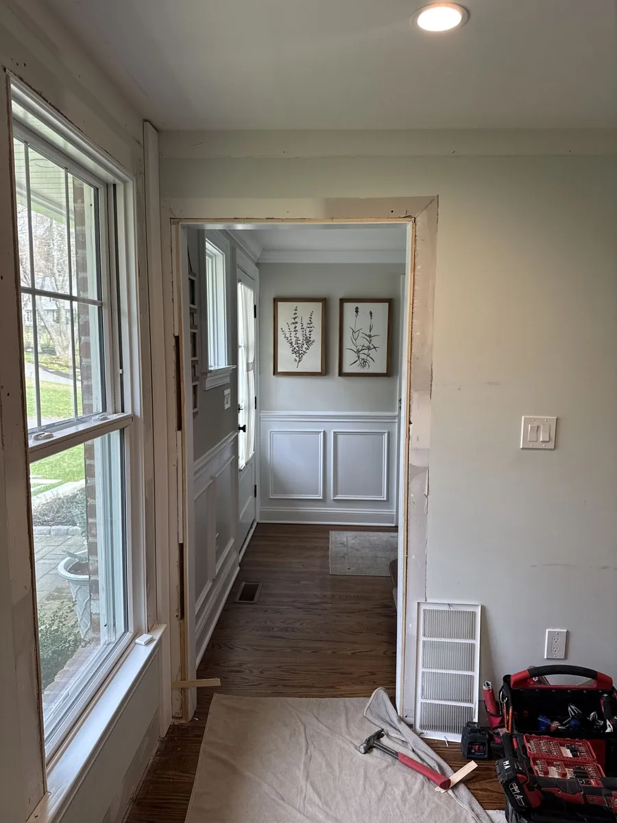 MDF decorative wall panels going up, family room Newtown Square PA